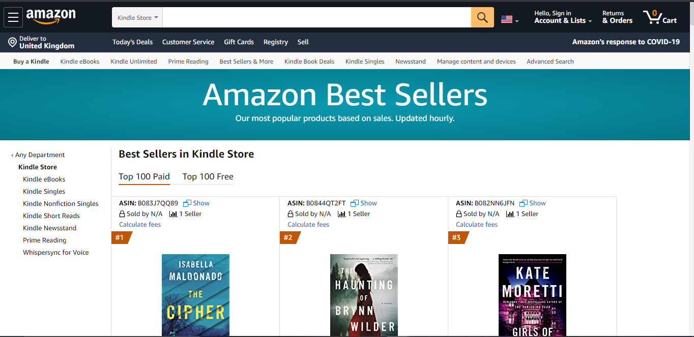 Amazon Kindle Best Sellers List in 2020 for inspiration.